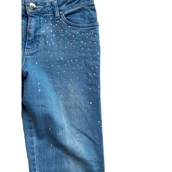 MSRP $198 STUNNING CACHE Sz 4 SILVER STUDDED BLUE JEANS Chain Sparkle Y2K RARE - Picture 3 of 5
